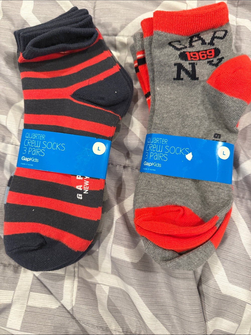 GAP Kids Crew & Quarter Socks in Gray, Navy & Red - 3 Pack
